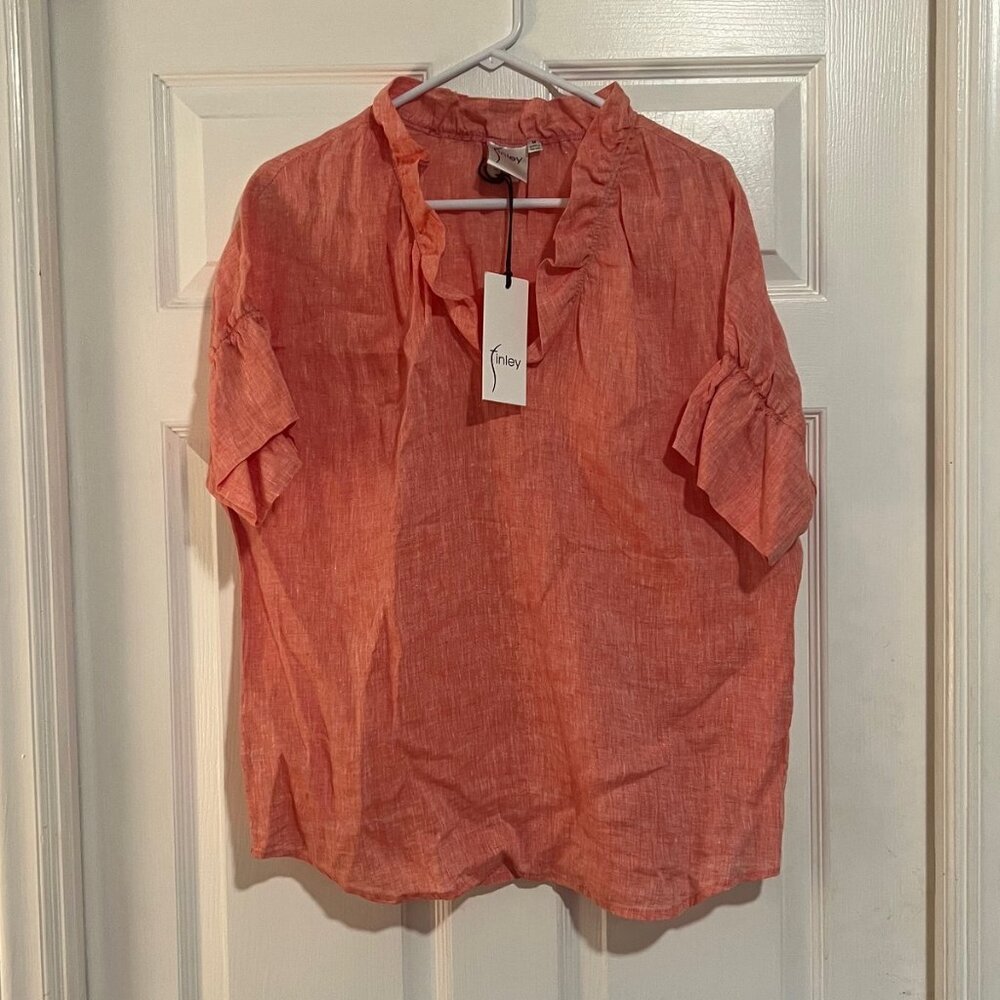 NWT Finley Crosby Washed Linen Shirt Peachy Rose sz M 8-10